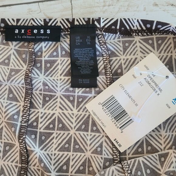 Axcess Liz Claiborne Flowy Skirt Black White Geometric Closet Staple NEW XL - Picture 4 of 7